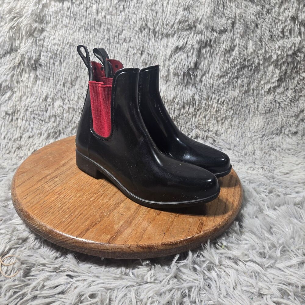 Lauren Ralph Lauren Tally Womens Black Red Chelsea Rain Boot Pull On Size 7